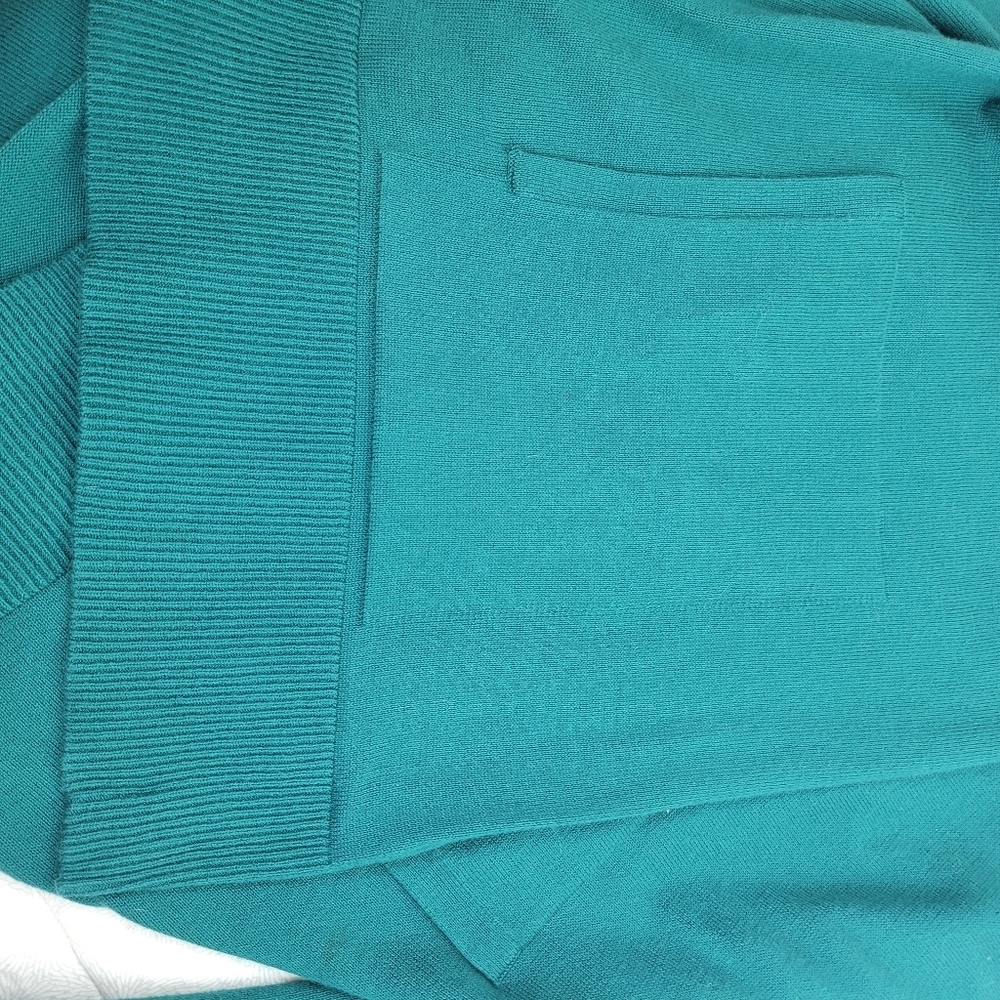Lands End long teal green cotton cardigan pockets grandma core casual work S/P - Picture 7 of 9